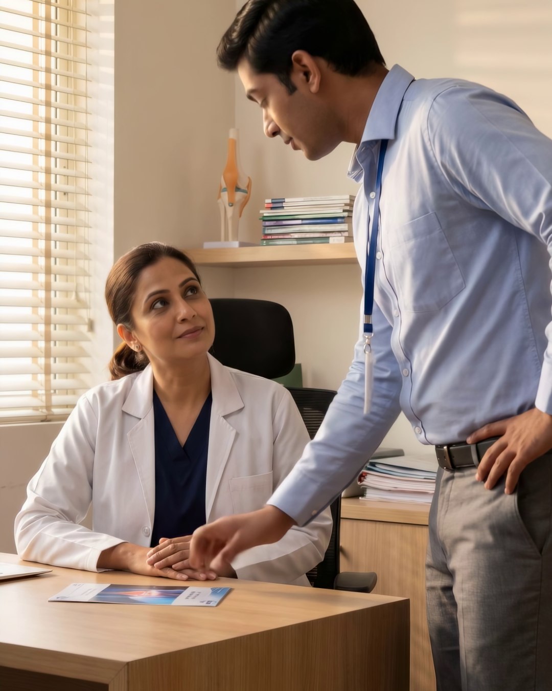 A doctor speaking with a patient in a clinic
