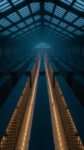 The archive from above, its lamps coming on